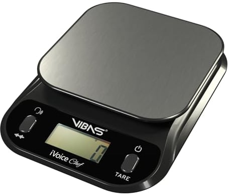 VIBAS iVoice Balance de Cuisine Vocale,pour les Aveugles et les Personnes Agées,parle 5 Langues,Répétition du Poids,Volume Réglable,Capacité 10 Kg/22lb,Piles Incluses