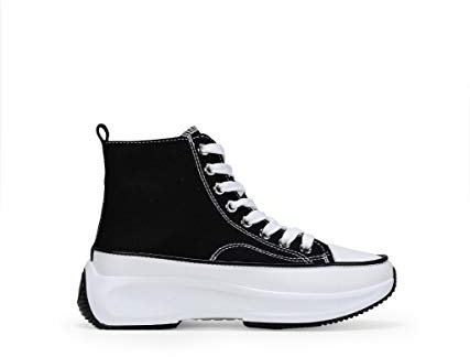 BOSANOVA Sneakers Zapatillas Abotinadas Altas Tobilleras con Detalles a Contraste con Suela de Plataforma con dentado. Cierre con Cordones. Calzado para Mujer Negro 36