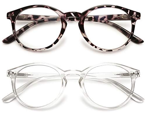 KOOSUFA Blaulichtfilter Brille Computerbrille Damen Herren Retro Runde Brillengestelle Federscharniere Gaming Brille Anti Müdigkeit mit Etui (Leopard+Durchsichtig, 0.0)