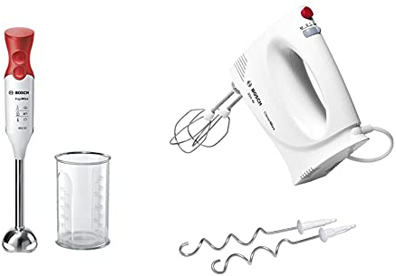 Bosch Msm64110 Ergommixx Mixer A Immersione, 450 W, Acciaio Inox, Bianco & Mfq3030 Sbattitore, 350 W, Bianco/Rosso, Basic