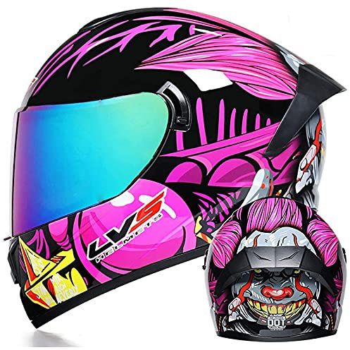 Full Face Motorcycle Helmet with Tinted/Black/Clear Sun Visor DOT/ECE Approved Men and Ladies Full-Face Motorbike Helmets Lightweight Moped Street Bike Racing Crash Helmet Pink 3,S