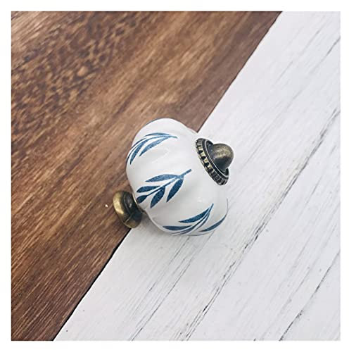 Door Lock Handle Pack of 8 White Round Ceramic Drawer Handles with Vegetable Paint Design Furniture Door Cabinet Handles Kitchen Handles (Color : Blue)