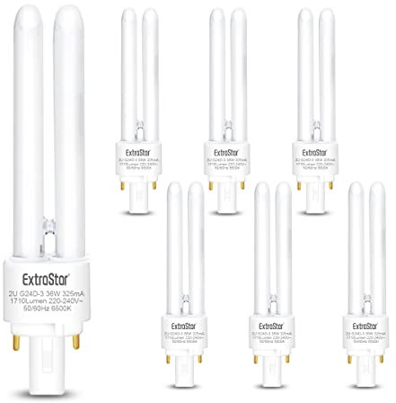 EXTRASTAR 2 Pines Bombillas PLC Tubo, 26W Equivalente a 110W, Luz Blanca 6500K, Maiz G24, 1710lm, No regulable-Pack de 6