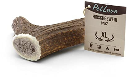 PetLove Corno di cervo per Cani, Carna Intere (XL 226-275g) • Osso da Masticare per Cani • Bastone Snack per Cani • Giocattolo per Cani da Masticare Lunga Durata