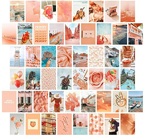 50 Stück vintage poster Peach Beach Ästhetisches Bild für Wandcollage, Collagen-Druckset im Boho-Stil, Raumdekor in blaugrüner Farbe für Mädchen, Wandkunstdruck Foto-Display im Wohnheim VSCO-Poster