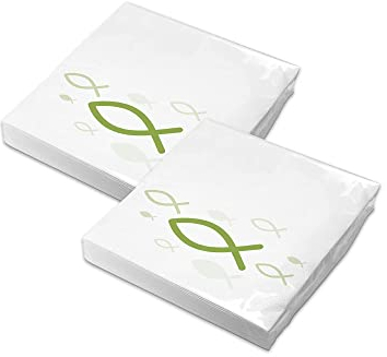 itenga Servietten Papier Fisch 30 x 30 cm 3-lagig 40 Stück für Taufe Kommunion Konfirmation Jungen und Mädchen (grün)