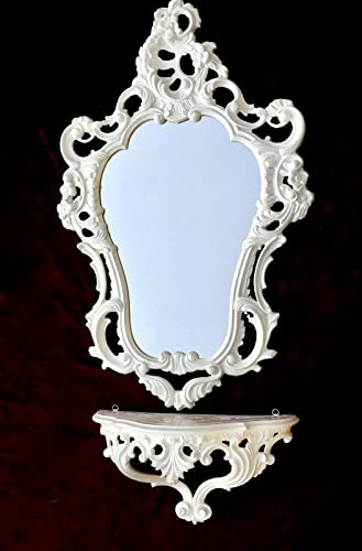 Miroir mural baroque blanc ovale avec console murale 50 x 76 cm + console 3039+3083 blanc