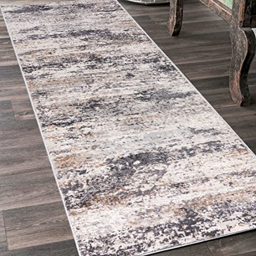 Mazovia Teppich Läufer Flur - Modern Teppichläufer – Kurzflor, Weich - für Vorzimmer Eingangsbereich Schlafzimmer Küche Korridor - Abstrakt Muster - 70 cm Breite Grau Beige 2 70 x 300 cm