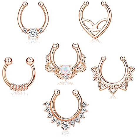 Kakonia Fake Nose Ring Septum für Damen Herren Fake Nasenpiercing Ring Hoop Clip On Lip Ohr Fake Septum Piercing Fake Nasenring Roségold