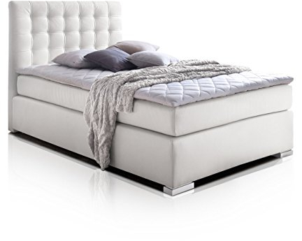 moebel-eins Isabell Boxspringbett, 90 x 220 cm, Weiss, Härtegrad 3