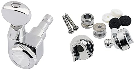 Fender 990818500 Locking Stratocaster & Telecaster Tuning Machines, Chrome Vintage Buttons & Schaller Strap Locks Chrome - Pack of 2