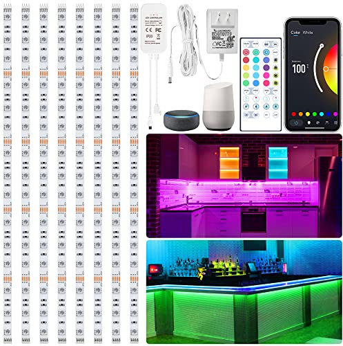 maylit 8 PCS 3.3FT Smart RGB Under Cabinet Lights Kit, Work with Alexa and Google Assistant, App and Remote Control, Music Sync Color Changing, Timer, Dimmable, for Cabinet, Counter, Shelf, Bookcase