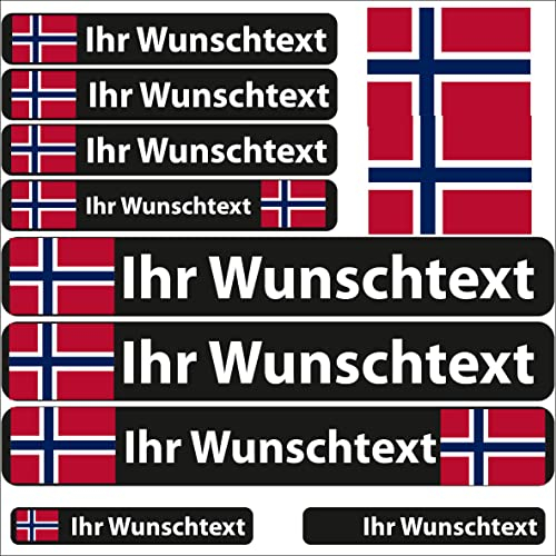 INDIGOS UG Fahrrad Aufkleber Norwegen - 13 Fahnenaufkleber glatt - Sticker selbst gestalten - Fahrrad - Auto - Motorrad - Namensaufkleber wasserfest personalisiert - Wunschtext