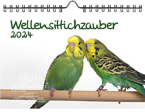 Wellensittichzauber DIN A5 Wandkalender für 2024 Wellensittiche - Geschenkset Inhalt: 1x Kalender, 1x Weihnachtskarte (insgesamt 2 Teile)