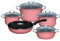 Riess, 0558-114, Emaileset 5-teilig, Nouvelle, PINK, LBH 48,5 x 28,5 x 39cm, Gewicht 9,98kg, Emaille, Fleischtopf mit Deckel 16, 20 und 24cm, Kasserolle mit Deckel 20cm, Bratpfanne 28cm