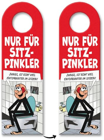 Bitte im Sitzen pinkeln Türhänger 3er Set im Comic-Stil in rot das perfekte Geschenk um den Männern im Haus zu zeigen das sie sich beim Wasserlassen gefälligst zu setzen haben