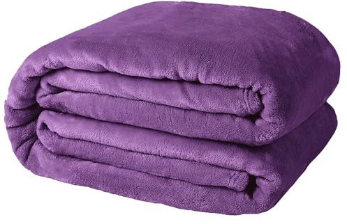 Casabella Deluxe Soft Faux Fur Mink Fleece Throw Blanket-200X240 CM, Sofa Throws, Cozy Warm Blanket Throw for Bed, Settees, King Purple Fleece Blankets