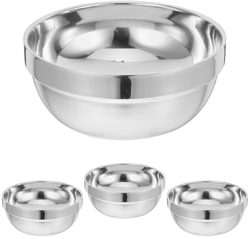ABOOFAN Bol à Soupe Inox Double Paroi 4 Pièces 13 cm 500 ml Isolation Thermique Anti-Chaleur Base Antidérapante pour Enfants Repas Familial Camping