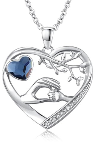 Collier arbre de vie en forme de cœur en argent sterling 925 avec pendentif en cristal pour maman et enfant tenant la main de l'enfant Cadeau de fête des mères pour mère fille, 20*21,9 mm/0,79*0,86