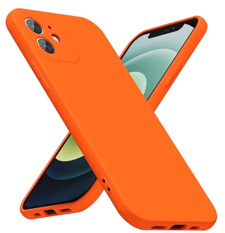 LoeoeL for iPhone 12 Phone Case Silicone, Fluorescent Neon Orange Bright Color Matte TPU, Minimalist Ultra Thin Slim Soft Rubber Gel Girly Cute Case for Women Men, Camera Cover Protection