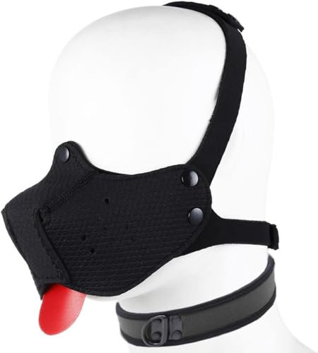 Maulkorb aus Neopren für Welpen, Hundehaube, Spielhaube, neuartige Hundekopfmaske mit Halsband (Schwarz, Einheitsgröße)