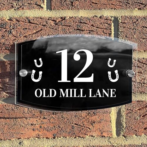 Red Ocean House Signs Door Number Horse Themed, Glass Effect Acrylic, Personalised House Name Road, Horse Door Sign, Number 1-999 Door Address House Name Plaque