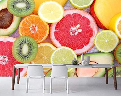 Frucht Zitrus Kiwi Zitrone Lebensmittel 3D Porträt Tapete Wohnzimmer Sofa Tv Wandbehang Küche Esszimmer Heimde 3D Tapete Effekt Tv Sofa Die Fototapete Wandbild Wohnzimmer Schlafzimmer-200cm×140cm