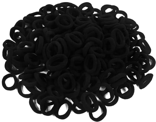 Hanyousheng 200 Stück Elastisch Haargummis Klein, Haargummis Mädchen, Mini Haargummi Schwarz, Zopfgummi Klein, Pferdeschwanz Inhaber Perfekt für Kinder, Babys, kleine Mädchen, Schwarz