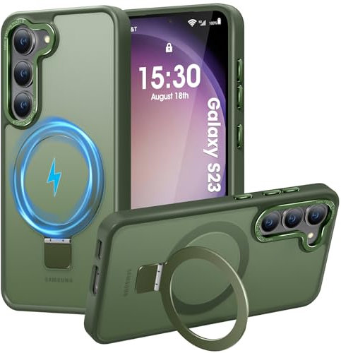 HuwaiH für Samsung Galaxy S23 Hülle, [mit Unsichtbarem Ständer] [mit Mag-Safe] Militärnorm Sturzschutz, Kratzfeste Anti-Fingerabdruck Schutzhülle, für Samsung S23 hülle 6,1 (Dunkel Grün)