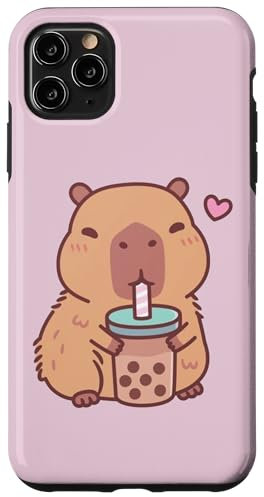 Kawaii Capybara Drinking Boba Bubble Tea For Girls Teen Kids Case for iPhone 11 Pro Max