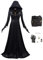 cultofmoon Bela Dimitrescu Cosplay Kleid Mittelalter Gothic Retro Kapuzenkleid Schwarz Langarm Kleid mit Kapuze Vampir Hexe Spiel Village Cosplay Kostüm Halloween Karneval