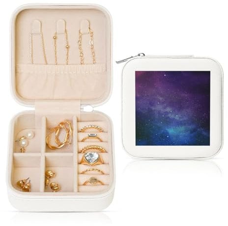 GSGCSBYMLG Universum mit Sternen Galaxie Interstellar gedruckt Quadratisch Leder Schmuckkästchen Schmuckaufbewahrungsbox Tragbare Schmuckschatulle