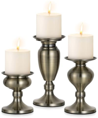 Sziqiqi Kerzenständer Kerzenhalter Stumpenkerzen Metall: Vintage Kerzenständer Kupfer für Deko Wohnzimmer - 3er Set Stumpenkerzenhalter Antik für Tischdeko Fensterbank Esszimmer Weihnachten