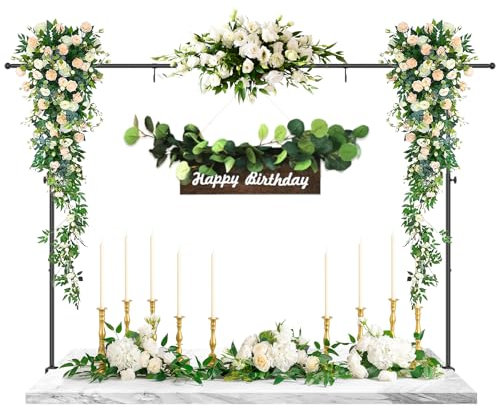 tonchean Over Table Hanging Rail with Clamps - Length up to 248cm, Height 74-103cm, Over Table Display Bar, Black Metal Arch Clamp Stand for Decorations, Wedding, Anniversary