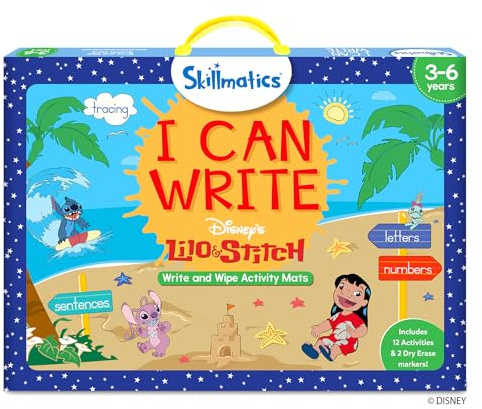 Skillmatics I Can Write Disney's Lilo & Stitch – Handwriting & Spelling Aid | Preschool Learning Activity, Reusable Write & Wipe Mats, Educational Travel Toy, Gift for Girls & Boys Ages 3, 4, 5, 6