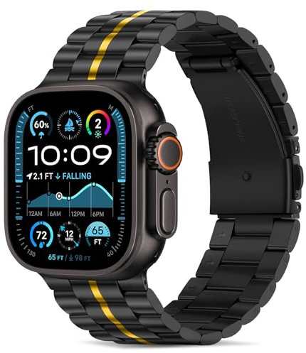 Tasikar Compatible avec Bracelet Apple Watch Ultra 49mm Premium Métal Acier Inoxydable Bracelet de Remplacement Compatible avec Apple Watch Ultra 2 Ultra, Noir - Or