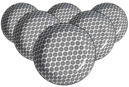 Ritzenhoff & Breker Takeo Circles Suppenteller 6er Set, 20 cm, Tiefe Teller mit vollflächigem Dekor, Skandinavisches Design, Mix-&-Match-Geschirr, Porzellan, Weiß und Schwarz