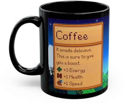 Creator's Cove Stardew Valley Game Black Coffee Mug Drink, Gift for Video Game Lover Farm Adventure Gaming Cup For Family Friends