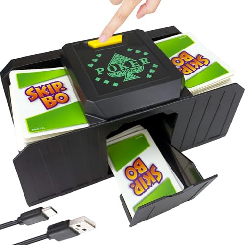 TCOINERY Automatische Kartenmischer 1-2 Decks für Porker One Touch Quiet Card Shuffler Battered oder USB-C angetriebene elektrische Shufflering Maschine für Skip-BO, Texas Hold'em, UNO Spiel Nacht