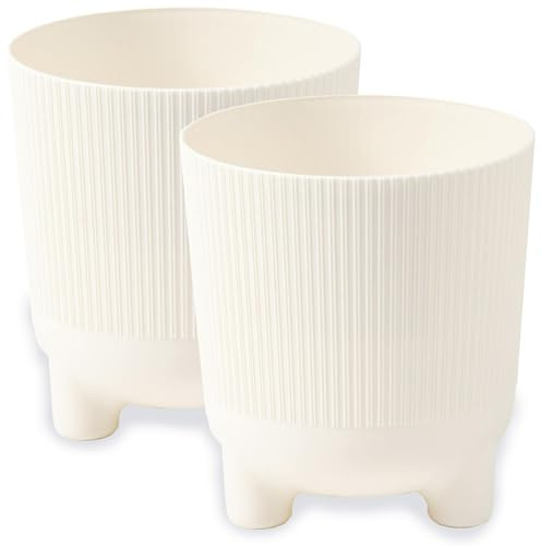 PECZEKO Blumentopf matt, Pflanzkübel mit Beinen, Dekorativer Topf für, groß und klein Pflanzen, 2er-Set blumenkübel, blumenkübel kräutertopf (2 Pack) Vanille, ø 16 cm