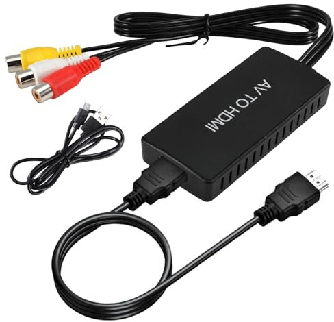 YUWJOOWEE RCA auf HDMI Konverter AV auf HDMI Adapter mit USB-C Kabel RCA Eingang Ausgang Video Audio Adapter 1080P AV zu HDMIConverter für PS2/ PS3/Xbox/SNES/N64/VHS/VCR/DVD