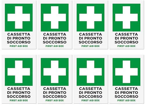 8 Adesivi Cassetta Pronto Soccorso CM 10x15 | Lavabili ed Impermeabili | 8 Pezzi