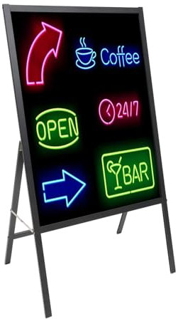 LED-Nachrichtentafel,Stehende Reklame Tafel Leuchtende Werbetafel mit LED-Leuchten,LED-Anzeigetafel Schwarz,mit 8*Leuchtstoffmarker,für Café, Bar, Restaurant, Hochzeit (Schwarz, 60 * 80cm)