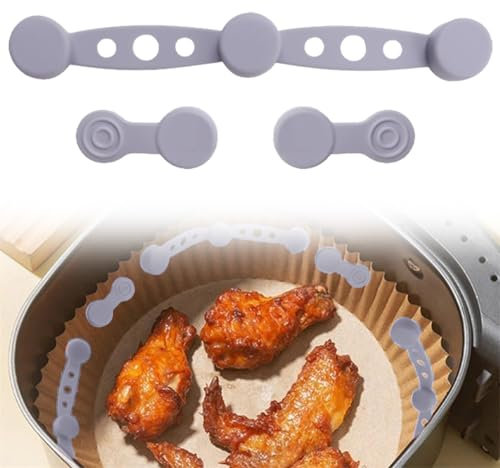 Air Fryer Accessories - 4 Pack Secure Non-Slip Silicone Clips for Parchment Paper, Reusable Heat-Resistant (Up to 260°C) Baking & Roasting Clips Compatible with Ninja, Philips, Cosori (Black)