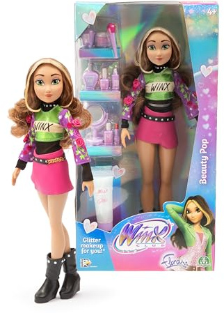 Winx Club Beauty Pop Doll – Flora with Fashion Concert Outfit & Glitter Gel – Fully Articulated Fairy Doll with Beauty Accessories – Official Toy for Girls – Ages 4+, 30,5 cm