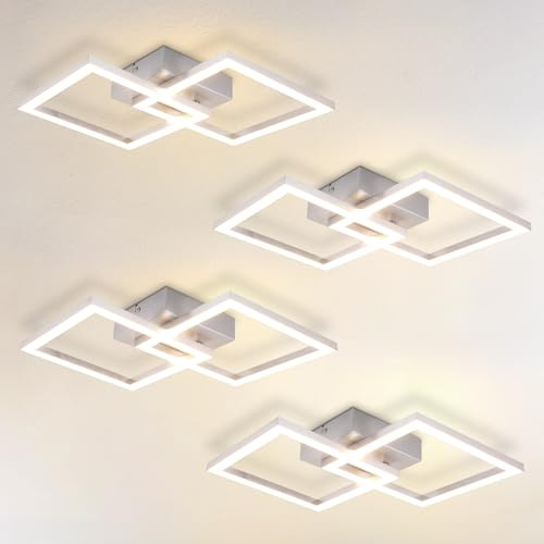 Homefire Deckenlampe LED Deckenleuchte Wohnzimmer 4ER Modern Design 3000K | Küchenlampe 24W Wohnzimmerlampe Flurlampe Schlafzimmerlampe Flur Deckenbeleuchtung Eckig Silber für Kinderzimmer Büro