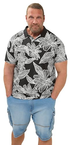 BadRhino Big & Tall Leaf Print Polo Shirt - Men's - Plus Size Curve Black