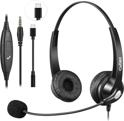 Callez Cuffie per laptop con microfono a cancellazione del rumore, cuffie cablate da 3,5 mm/USB-C per telefono cellulare, PC, computer, iPhone, Samsung, Mac, squadre, zoom, ufficio, lavoro, casa, call