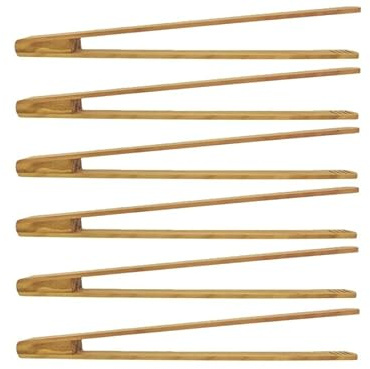 MC-Trend 6 Stück Grillzange 30 cm aus edlem Kirschholz – hochwertige Holz Küchenzange mit 2 cm Rillen für sicheren Halt – Grillzubehör & Würstchenzange für Grill, Küche & Pfanne (6)
