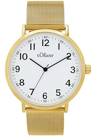s.Oliver Armbanduhr mit Metallband für Herren, Gold, wasserdichte 3 bar, Geschenkidee, kommt in Uhren Geschenkbox, 2040146